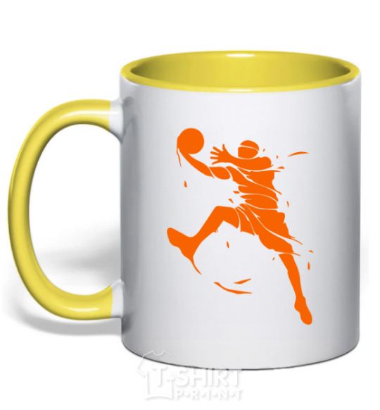 Mug with a colored handle Basketball jump yellow фото