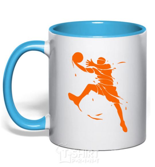 Mug with a colored handle Basketball jump sky-blue фото