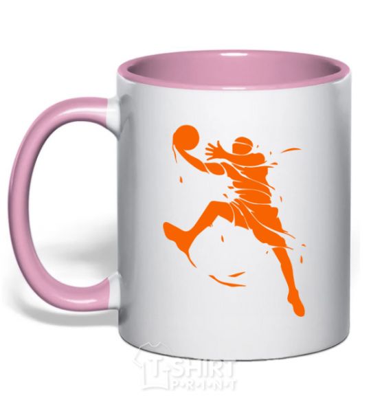 Mug with a colored handle Basketball jump light-pink фото