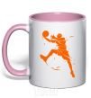 Mug with a colored handle Basketball jump light-pink фото