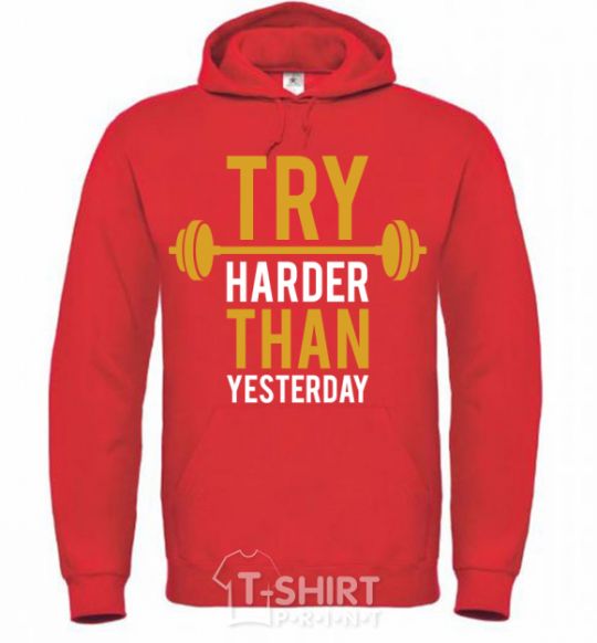 Men`s hoodie Try harder than yesterday bright-red фото