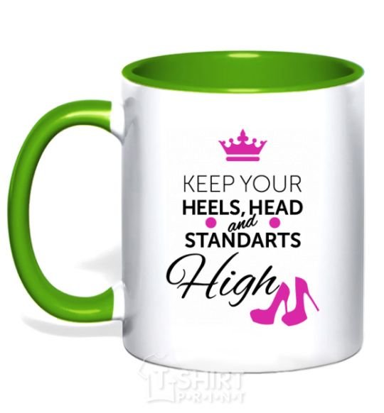Чашка с цветной ручкой Keep your heels head and standarts high Зеленый фото