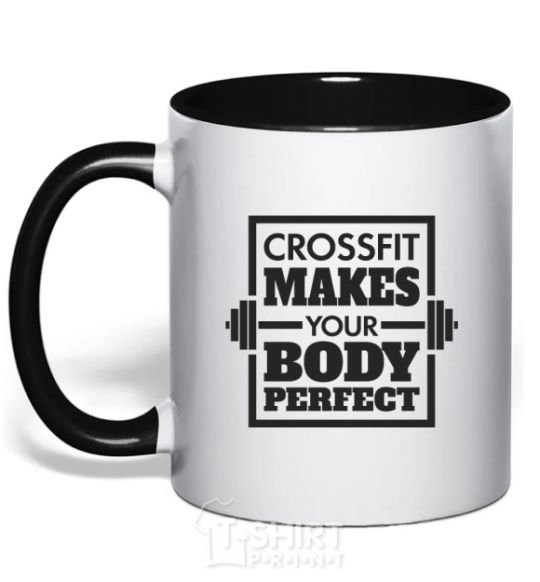 Mug with a colored handle Crossfit makes your body perfect black фото