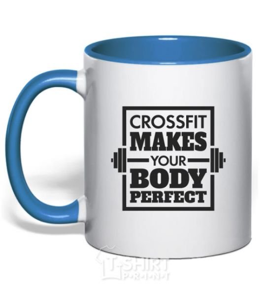 Mug with a colored handle Crossfit makes your body perfect royal-blue фото