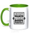 Mug with a colored handle Crossfit makes your body perfect kelly-green фото