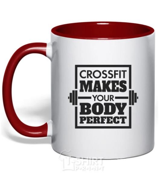 Mug with a colored handle Crossfit makes your body perfect red фото