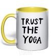 Mug with a colored handle Trust the yoga yellow фото