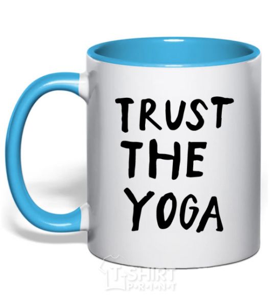 Mug with a colored handle Trust the yoga sky-blue фото