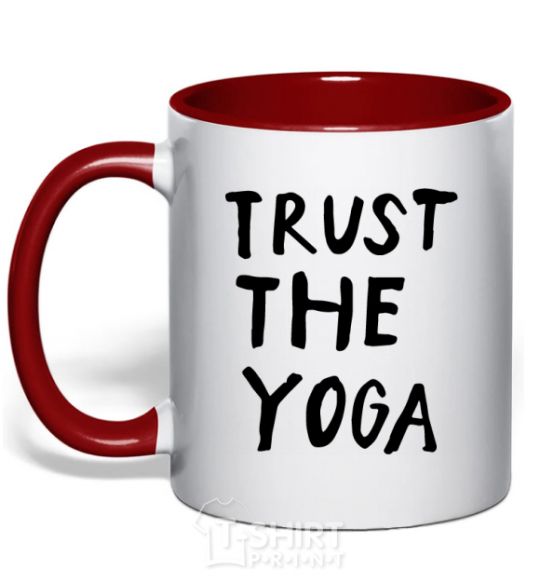 Mug with a colored handle Trust the yoga red фото