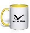 Mug with a colored handle Just do yoga yellow фото