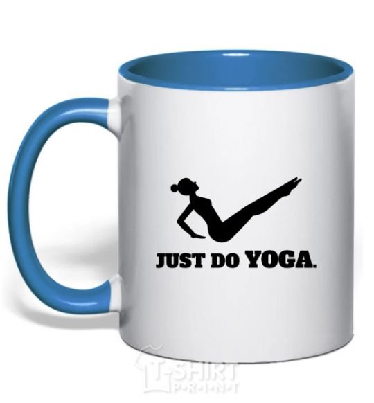 Mug with a colored handle Just do yoga royal-blue фото