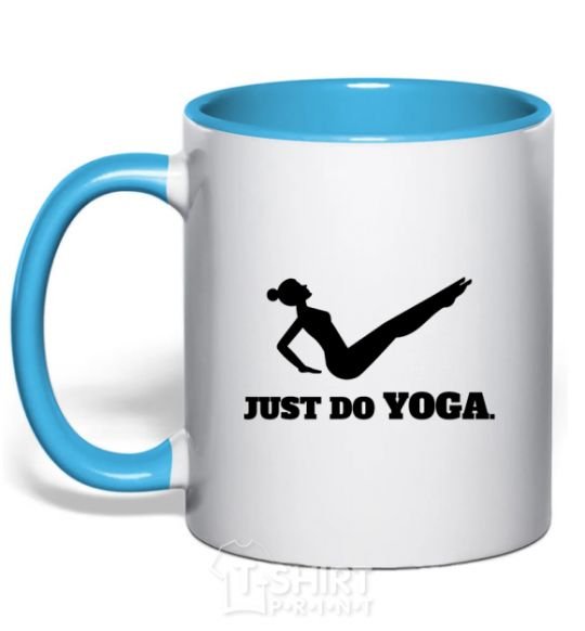 Mug with a colored handle Just do yoga sky-blue фото