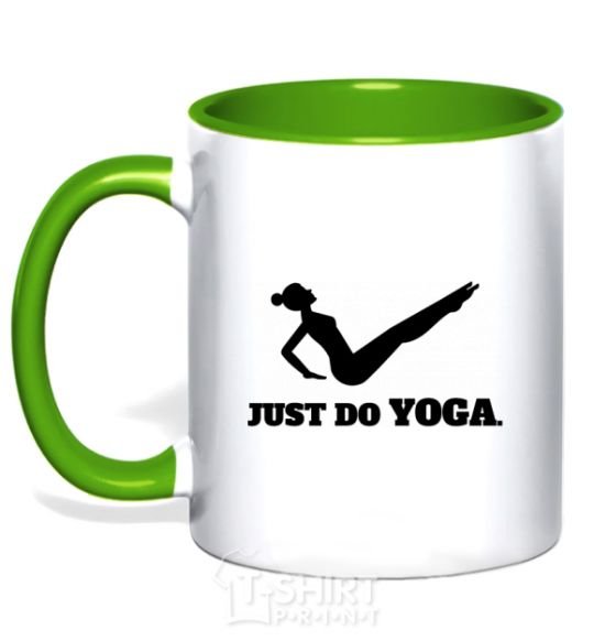 Mug with a colored handle Just do yoga kelly-green фото