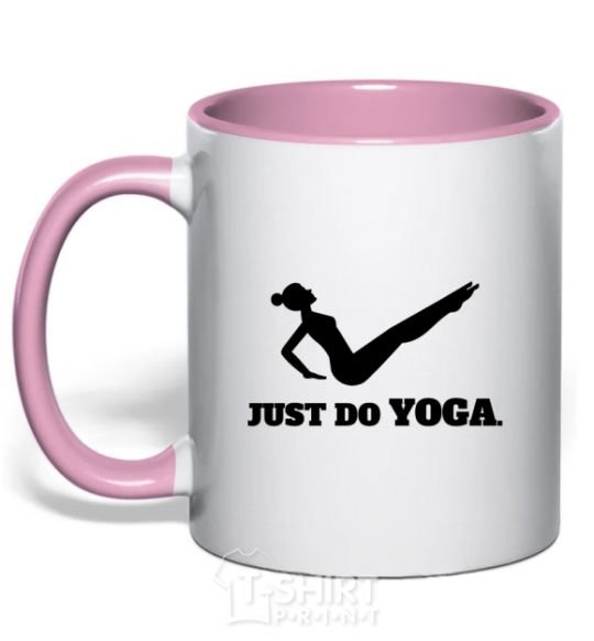 Mug with a colored handle Just do yoga light-pink фото