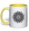 Mug with a colored handle Hindi pattern yellow фото