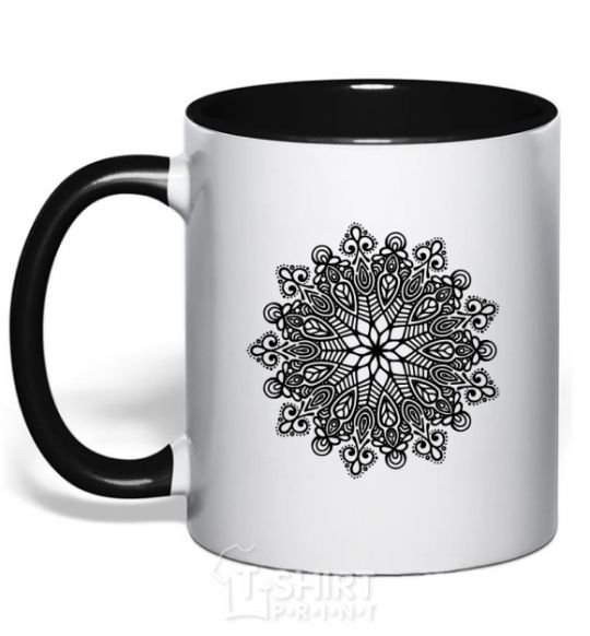 Mug with a colored handle Hindi pattern black фото