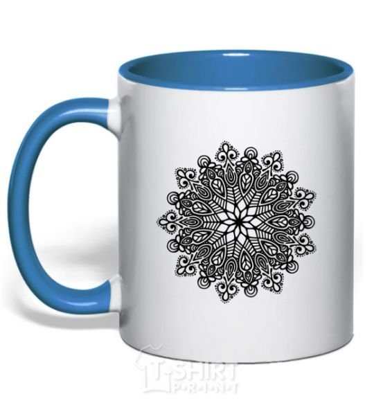 Mug with a colored handle Hindi pattern royal-blue фото