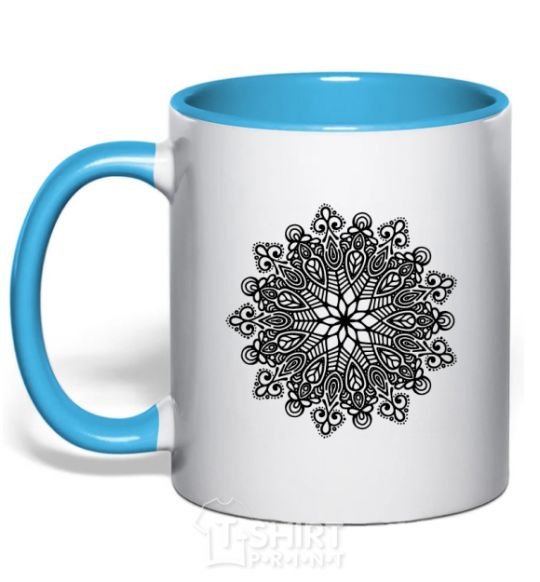 Mug with a colored handle Hindi pattern sky-blue фото