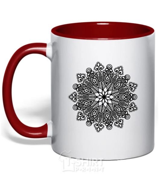 Mug with a colored handle Hindi pattern red фото