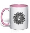Mug with a colored handle Hindi pattern light-pink фото