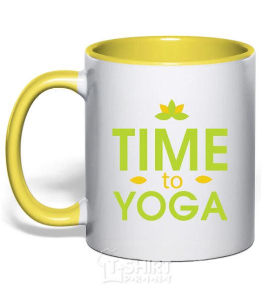 Mug with a colored handle Time to yoga yellow фото