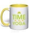 Mug with a colored handle Time to yoga yellow фото