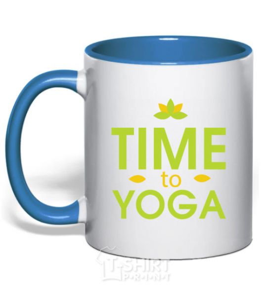 Mug with a colored handle Time to yoga royal-blue фото