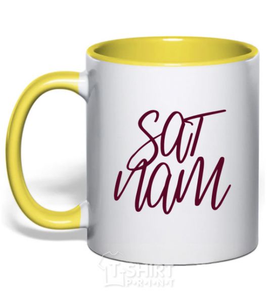 Mug with a colored handle Sat nam yellow фото