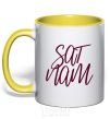 Mug with a colored handle Sat nam yellow фото