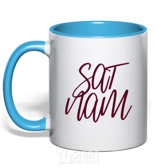 Mug with a colored handle Sat nam sky-blue фото