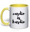 Mug with a colored handle Cardio is hardio yellow фото