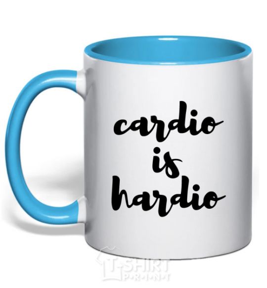 Mug with a colored handle Cardio is hardio sky-blue фото