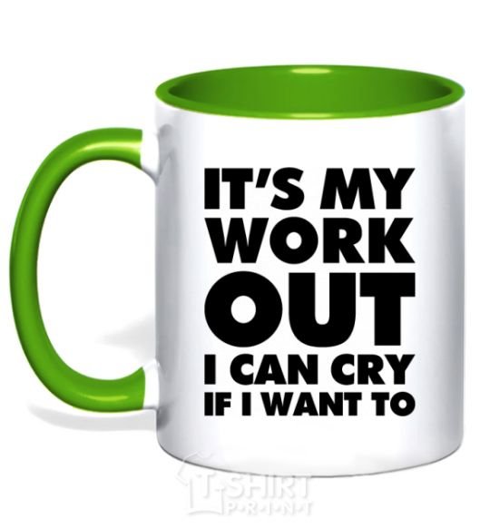 Mug with a colored handle It's my work out i can cry if i want to kelly-green фото