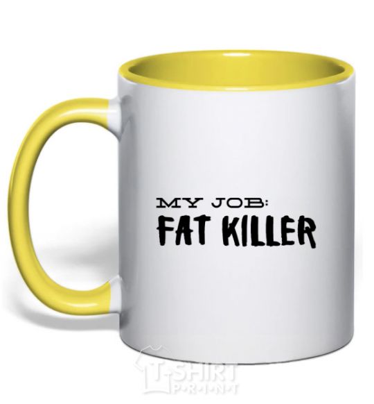 Mug with a colored handle My job fat killer yellow фото