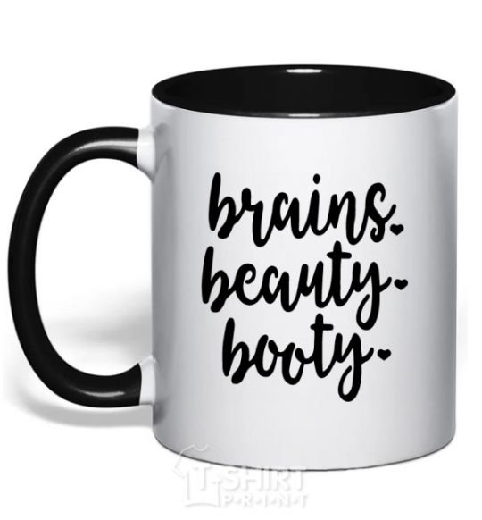Mug with a colored handle Brains beauty booty black фото