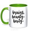 Mug with a colored handle Brains beauty booty kelly-green фото