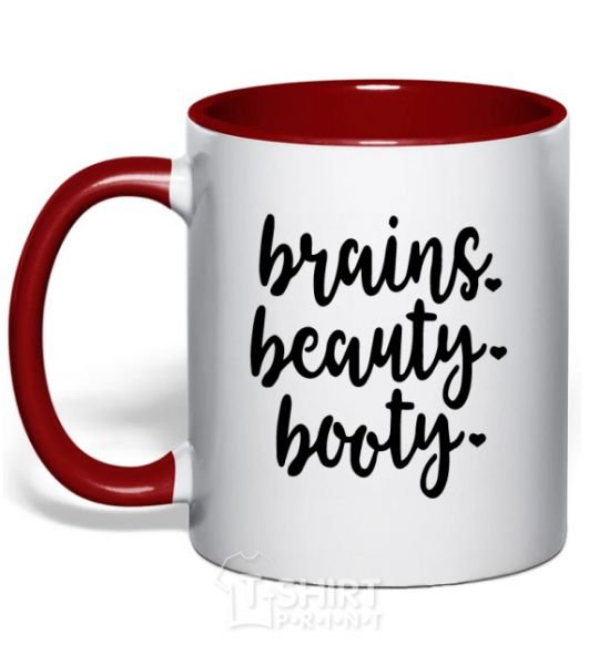 Mug with a colored handle Brains beauty booty red фото
