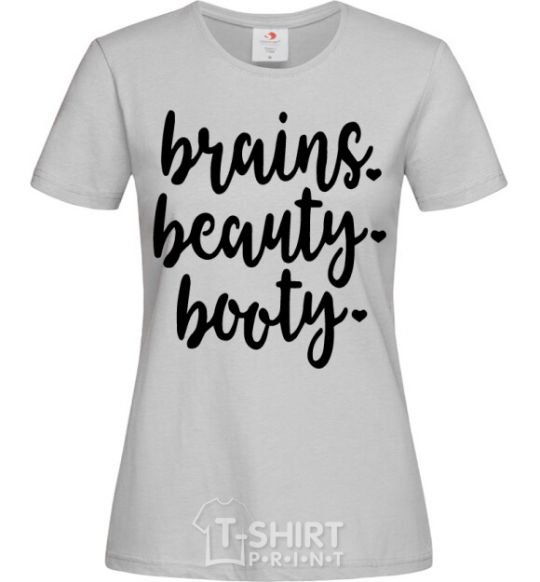 Women's T-shirt Brains beauty booty grey фото