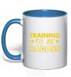 Mug with a colored handle Training to be badass royal-blue фото