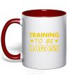 Mug with a colored handle Training to be badass red фото