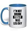 Mug with a colored handle I'm not drunk today was leg day royal-blue фото