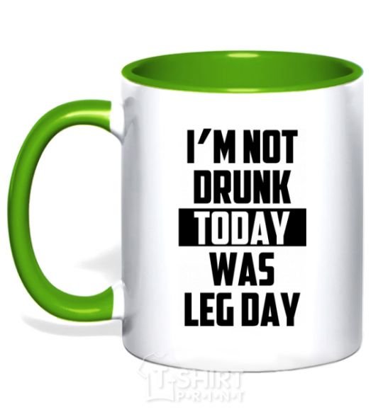 Mug with a colored handle I'm not drunk today was leg day kelly-green фото