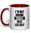 Mug with a colored handle I'm not drunk today was leg day red фото