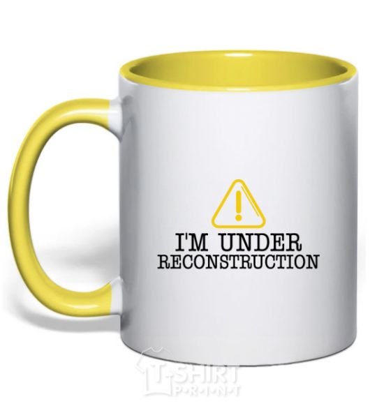 Mug with a colored handle I'm under reconstruction yellow фото