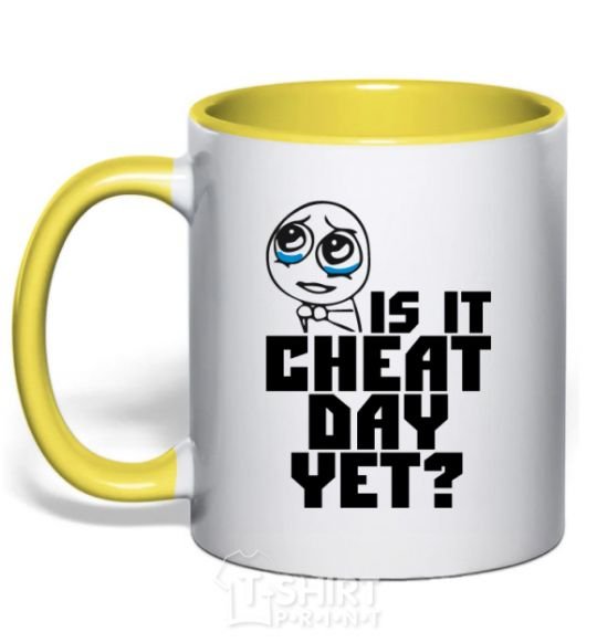 Mug with a colored handle Is it cheat day yet yellow фото