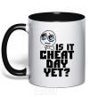 Mug with a colored handle Is it cheat day yet black фото