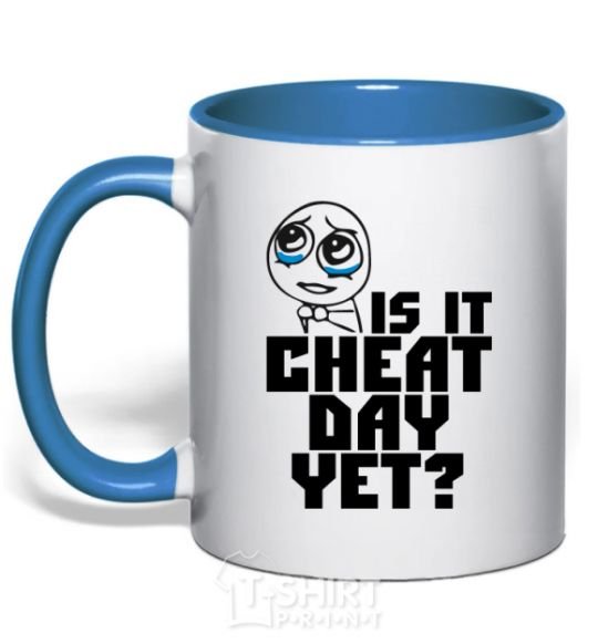 Mug with a colored handle Is it cheat day yet royal-blue фото