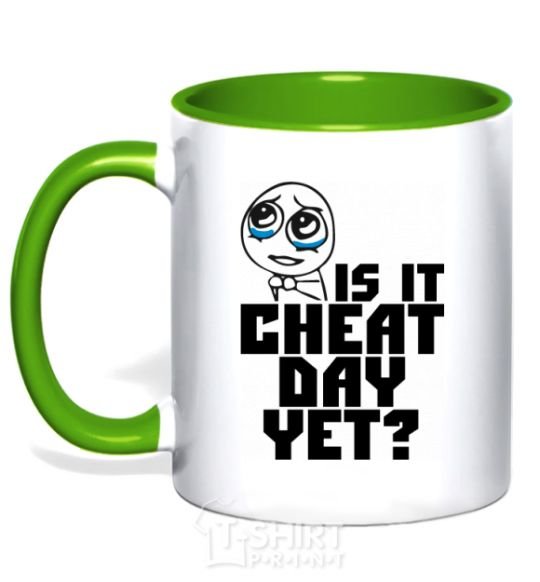 Mug with a colored handle Is it cheat day yet kelly-green фото