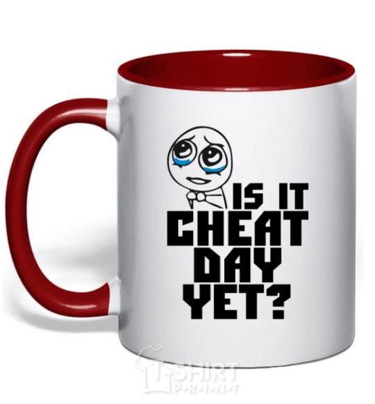 Mug with a colored handle Is it cheat day yet red фото