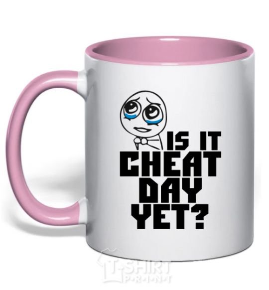Mug with a colored handle Is it cheat day yet light-pink фото